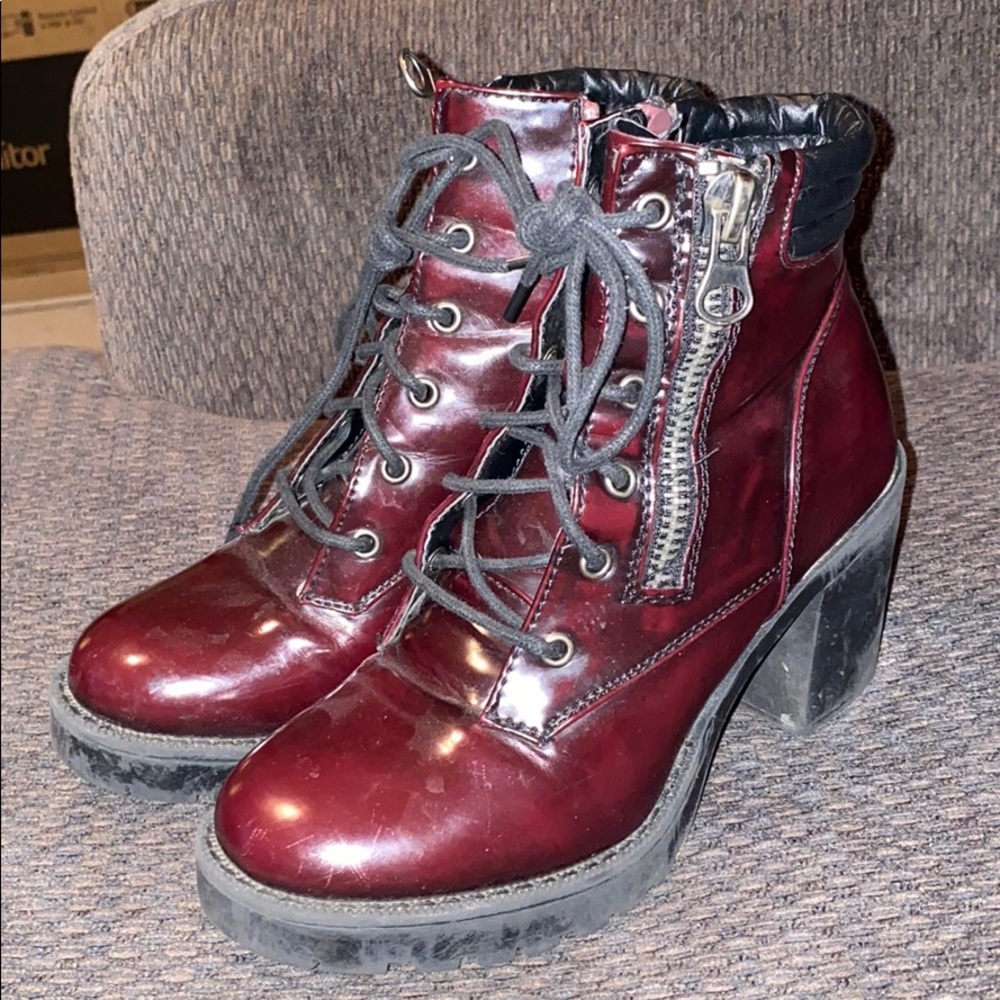 Rough burgundy boots